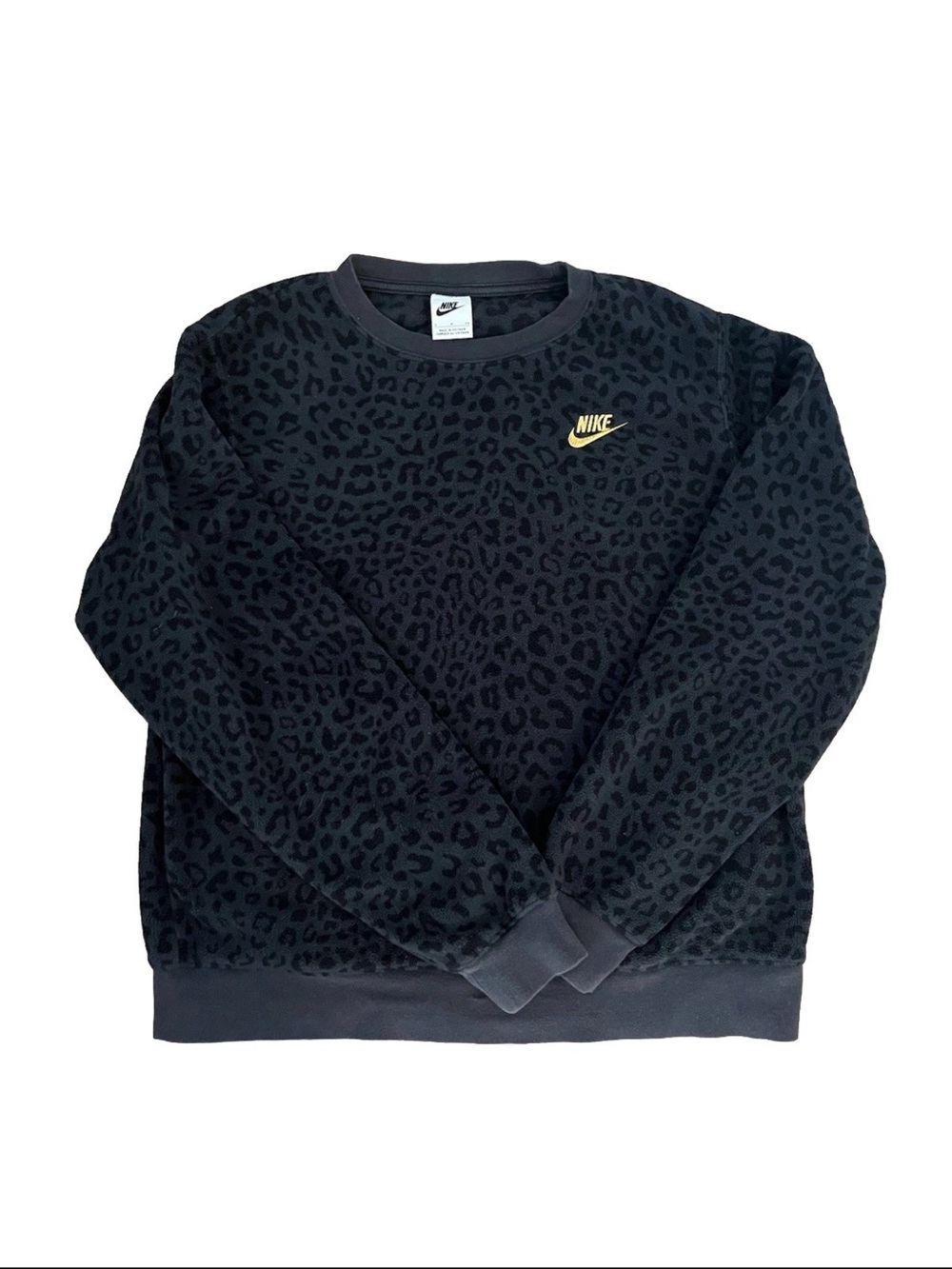 Nike Black Leopard-Print Crewneck with Gold Swoosh